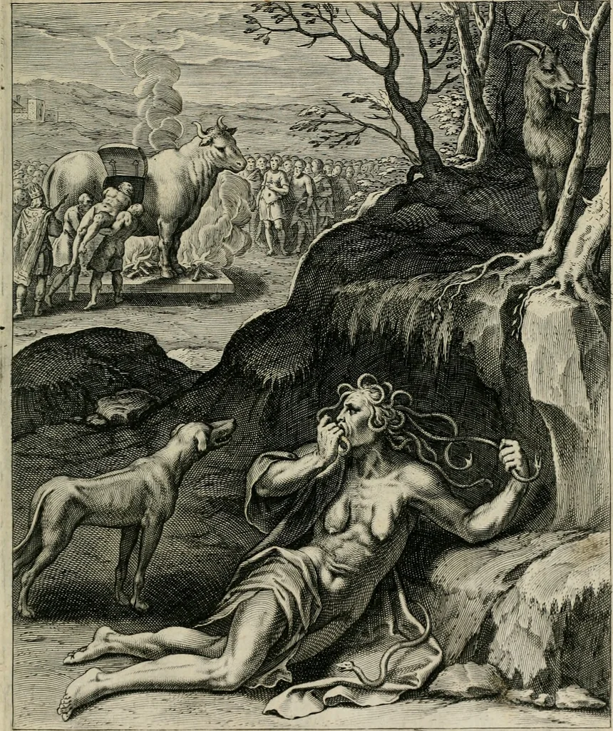 An illustration from Q. HoratI Flacci Emblemata : imaginibus in aes incisis, notisq[ue] illustrata, 1607, leaf 96