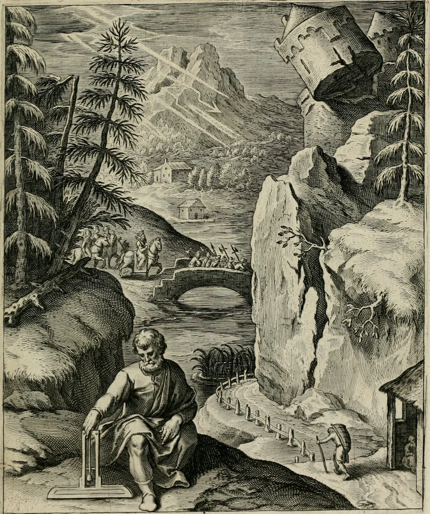 An illustration from Q. HoratI Flacci Emblemata : imaginibus in aes incisis, notisq[ue] illustrata, 1607, leaf 98