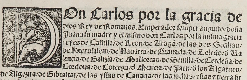 An illustration from Quaderno de las leyes y prematícas reales fechas en las Cortes que Su Magestad del emperador y rey nuestro señor mando celebrar en la noble vílla de Madríd en el año de M.D. xxviii. años: : muy prouechoso a todos en general., 1540, leaf 9