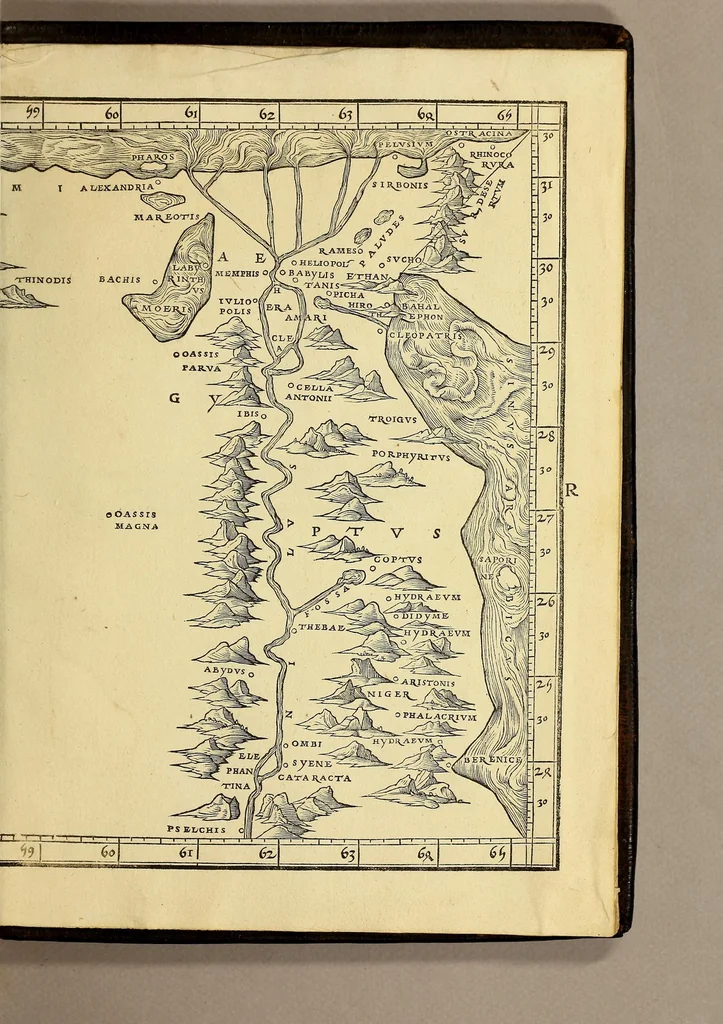 An illustration from Quae intus continentur. Syria, ad Ptolomaici operis rationem. Præterea Strabone, Plinio, & Antonio auctoribus locupletata. Palestina, iisdem auctoribus. ., 1532, leaf 259