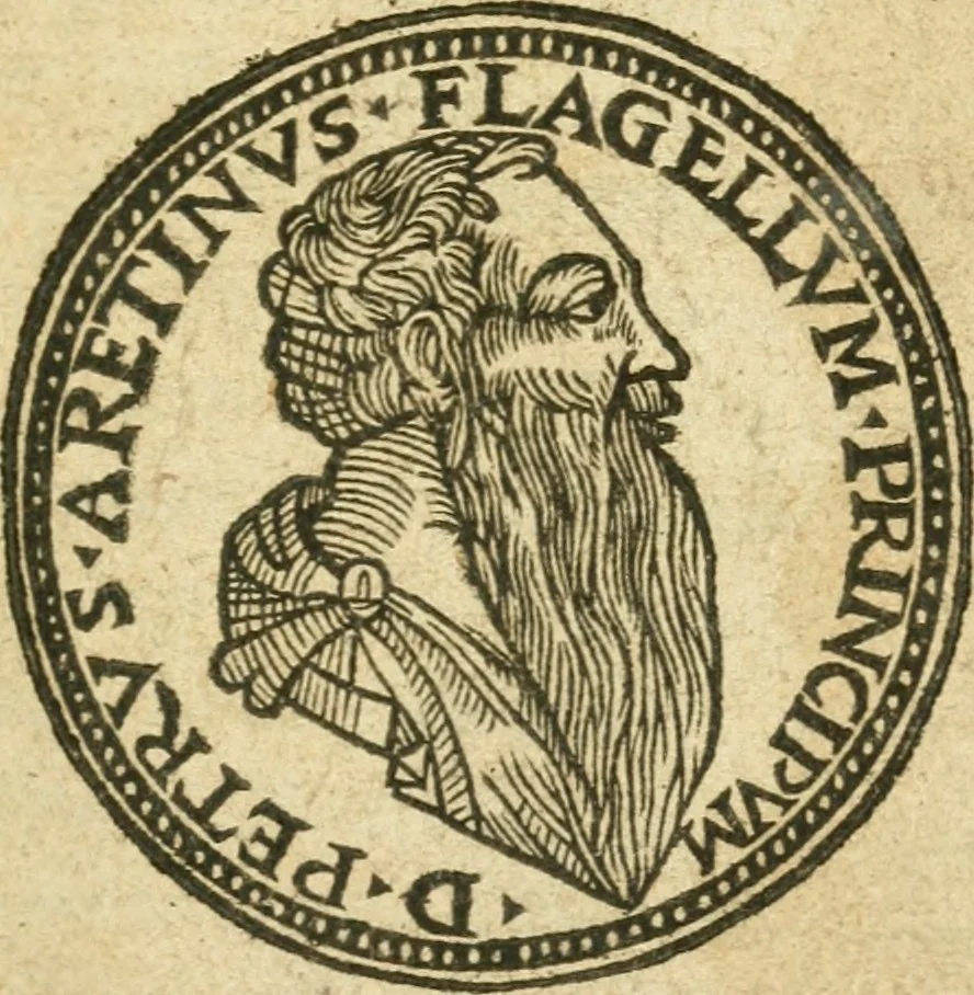 An illustration from Quattro commedie del divino Pietro Aretino. : Cioè Il marescalco; La cortigiana; La talanta; L'hipocrito, novellamente ritornate, per mezzo della stampa, a luce, a richiesta de conoscitori del lor valore, 1588, leaf 4