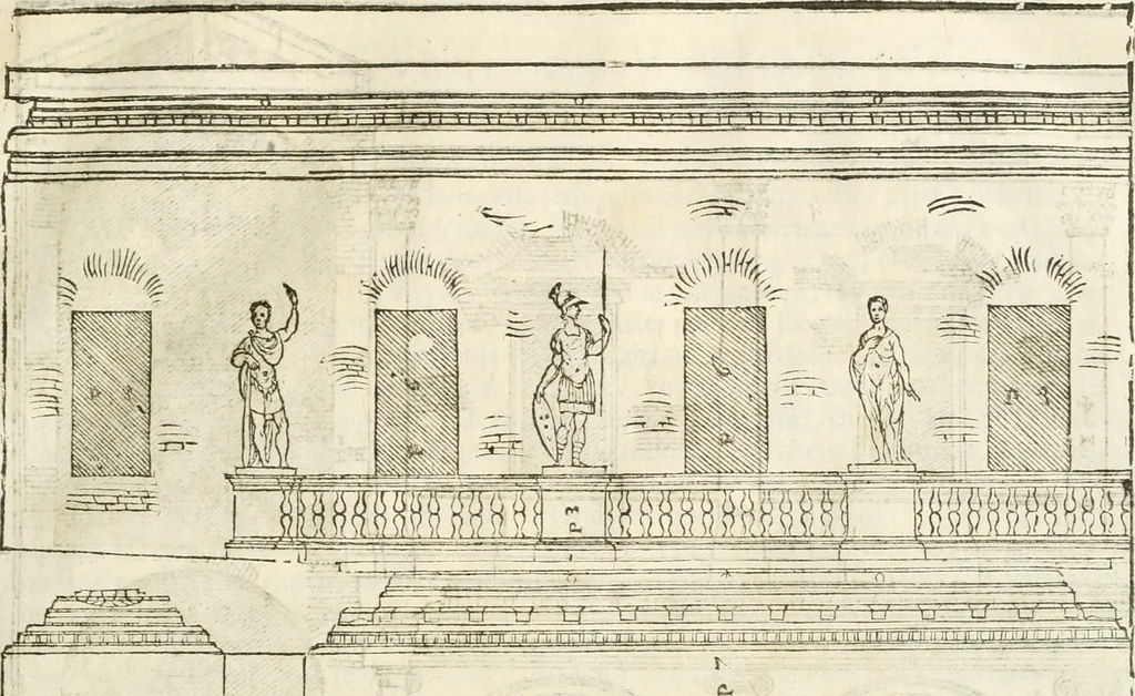 An illustration from I quattro libri dell'architettura di Andrea Palladio : ne' quali, dopò vn breue trattato de' cinque ordini, & di quelli auertimenti, che sono più necesarij nel fabricare : si tratta delle case private, delle vie, de i ponti, delle piazze, de i xisti, & de'tempij, 1616, leaf 102
