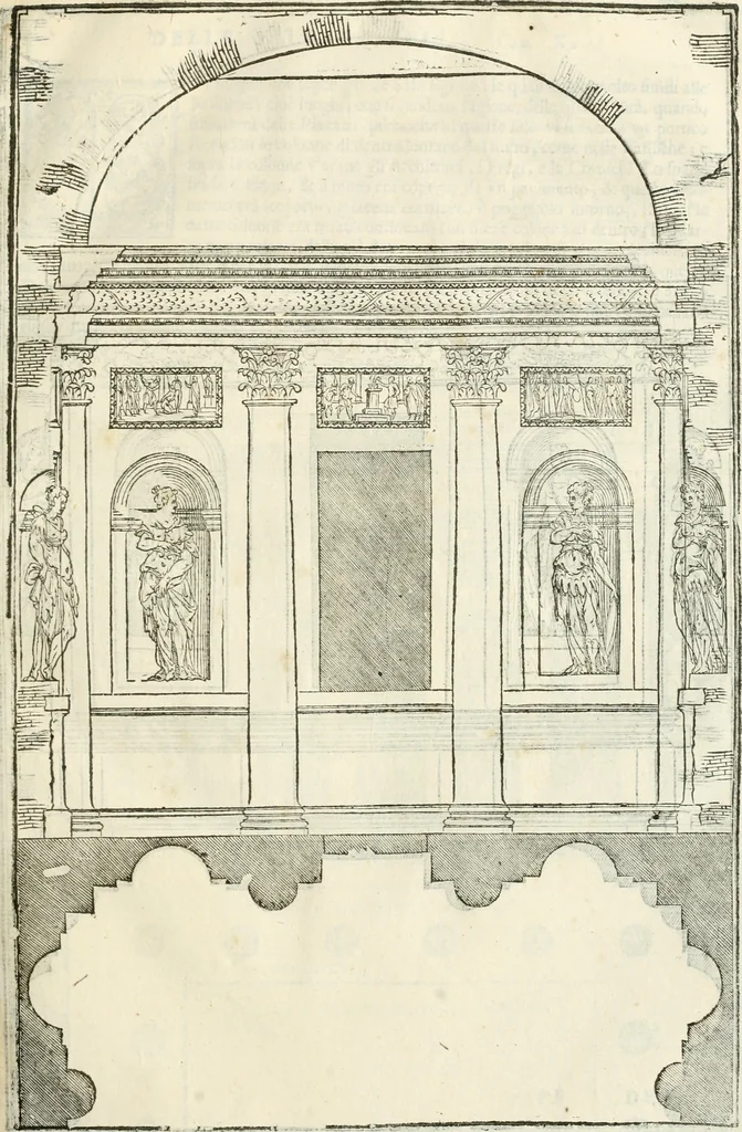 An illustration from I quattro libri dell'architettura di Andrea Palladio : ne' quali, dopò vn breue trattato de' cinque ordini, & di quelli auertimenti, che sono più necesarij nel fabricare : si tratta delle case private, delle vie, de i ponti, delle piazze, de i xisti, & de'tempij, 1616, leaf 110