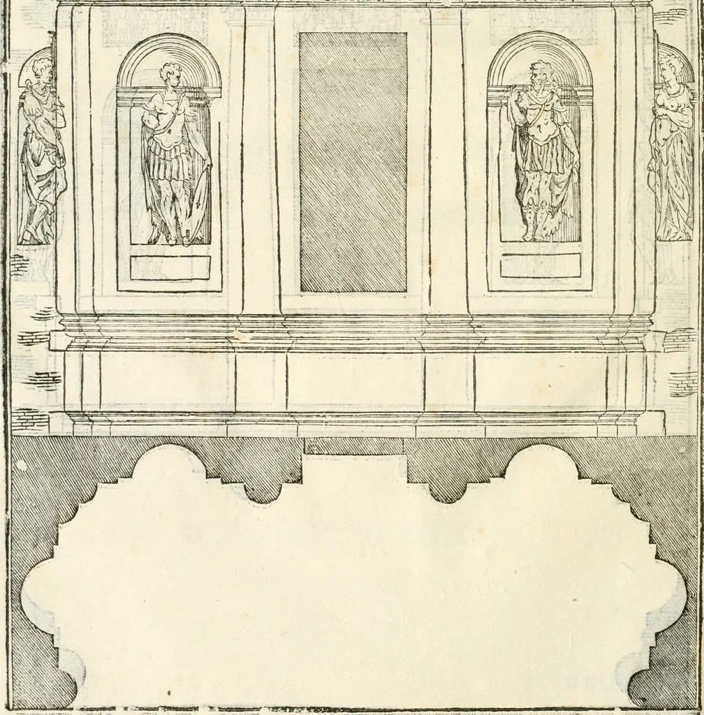 An illustration from I quattro libri dell'architettura di Andrea Palladio : ne' quali, dopò vn breue trattato de' cinque ordini, & di quelli auertimenti, che sono più necesarij nel fabricare : si tratta delle case private, delle vie, de i ponti, delle piazze, de i xisti, & de'tempij, 1616, leaf 111