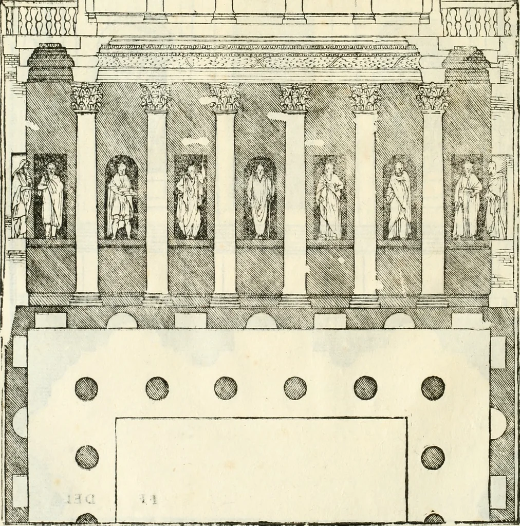 An illustration from I quattro libri dell'architettura di Andrea Palladio : ne' quali, dopò vn breue trattato de' cinque ordini, & di quelli auertimenti, che sono più necesarij nel fabricare : si tratta delle case private, delle vie, de i ponti, delle piazze, de i xisti, & de'tempij, 1616, leaf 113