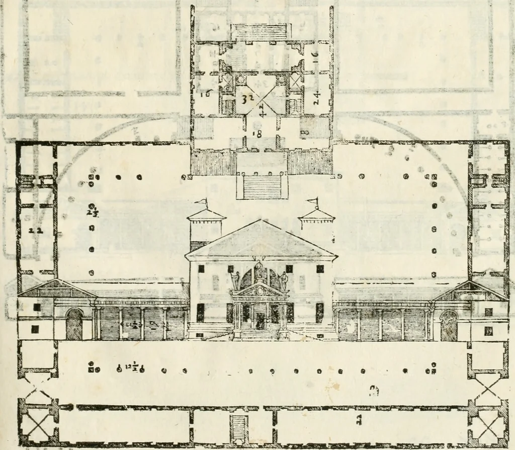 An illustration from I quattro libri dell'architettura di Andrea Palladio : ne' quali, dopò vn breue trattato de' cinque ordini, & di quelli auertimenti, che sono più necesarij nel fabricare : si tratta delle case private, delle vie, de i ponti, delle piazze, de i xisti, & de'tempij, 1616, leaf 118