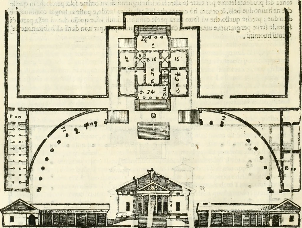 An illustration from I quattro libri dell'architettura di Andrea Palladio : ne' quali, dopò vn breue trattato de' cinque ordini, & di quelli auertimenti, che sono più necesarij nel fabricare : si tratta delle case private, delle vie, de i ponti, delle piazze, de i xisti, & de'tempij, 1616, leaf 119