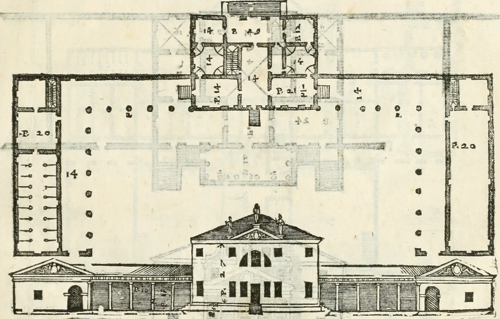 An illustration from I quattro libri dell'architettura di Andrea Palladio : ne' quali, dopò vn breue trattato de' cinque ordini, & di quelli auertimenti, che sono più necesarij nel fabricare : si tratta delle case private, delle vie, de i ponti, delle piazze, de i xisti, & de'tempij, 1616, leaf 120