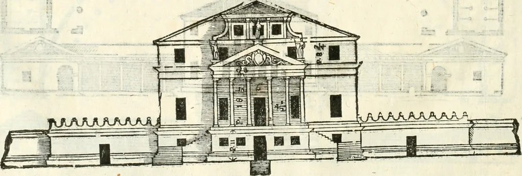 An illustration from I quattro libri dell'architettura di Andrea Palladio : ne' quali, dopò vn breue trattato de' cinque ordini, & di quelli auertimenti, che sono più necesarij nel fabricare : si tratta delle case private, delle vie, de i ponti, delle piazze, de i xisti, & de'tempij, 1616, leaf 121