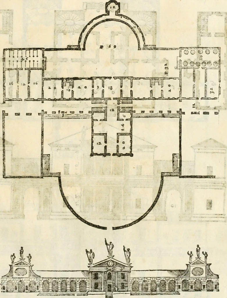 An illustration from I quattro libri dell'architettura di Andrea Palladio : ne' quali, dopò vn breue trattato de' cinque ordini, & di quelli auertimenti, che sono più necesarij nel fabricare : si tratta delle case private, delle vie, de i ponti, delle piazze, de i xisti, & de'tempij, 1616, leaf 122