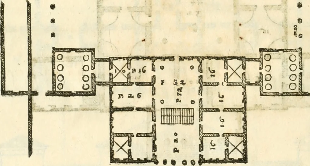 An illustration from I quattro libri dell'architettura di Andrea Palladio : ne' quali, dopò vn breue trattato de' cinque ordini, & di quelli auertimenti, che sono più necesarij nel fabricare : si tratta delle case private, delle vie, de i ponti, delle piazze, de i xisti, & de'tempij, 1616, leaf 125