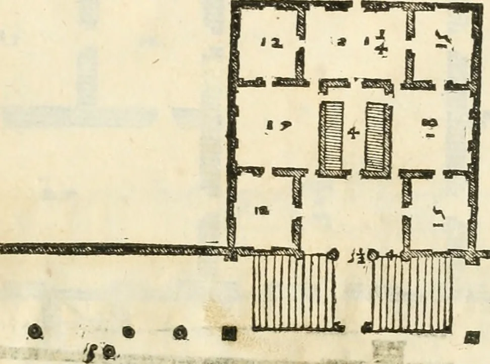 An illustration from I quattro libri dell'architettura di Andrea Palladio : ne' quali, dopò vn breue trattato de' cinque ordini, & di quelli auertimenti, che sono più necesarij nel fabricare : si tratta delle case private, delle vie, de i ponti, delle piazze, de i xisti, & de'tempij, 1616, leaf 128