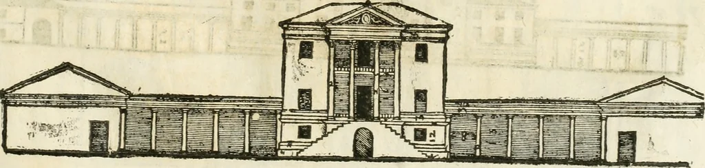 An illustration from I quattro libri dell'architettura di Andrea Palladio : ne' quali, dopò vn breue trattato de' cinque ordini, & di quelli auertimenti, che sono più necesarij nel fabricare : si tratta delle case private, delle vie, de i ponti, delle piazze, de i xisti, & de'tempij, 1616, leaf 128