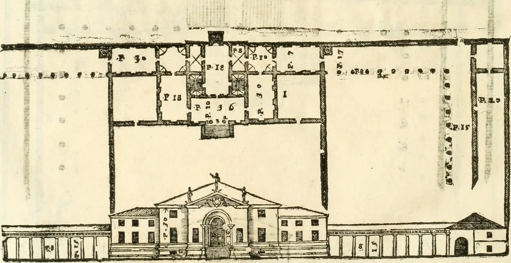 An illustration from I quattro libri dell'architettura di Andrea Palladio : ne' quali, dopò vn breue trattato de' cinque ordini, & di quelli auertimenti, che sono più necesarij nel fabricare : si tratta delle case private, delle vie, de i ponti, delle piazze, de i xisti, & de'tempij, 1616, leaf 129