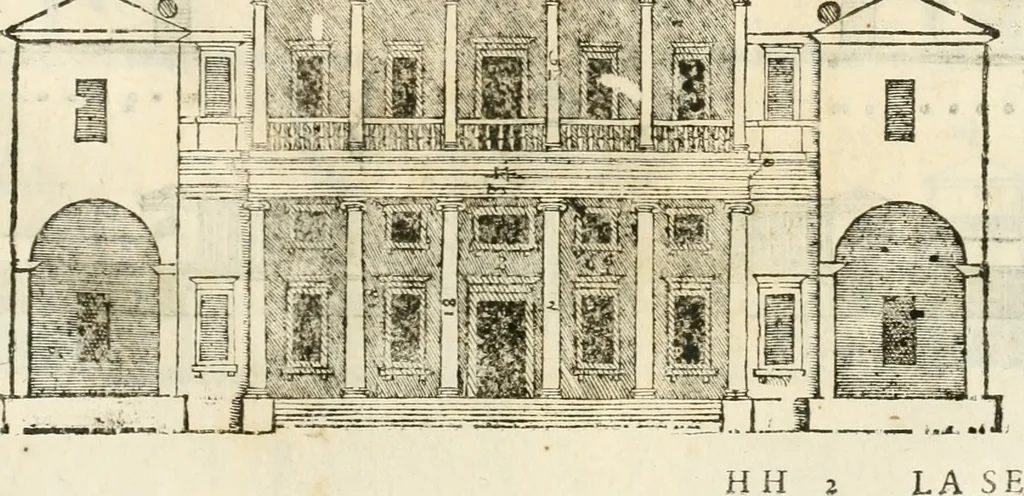 An illustration from I quattro libri dell'architettura di Andrea Palladio : ne' quali, dopò vn breue trattato de' cinque ordini, & di quelli auertimenti, che sono più necesarij nel fabricare : si tratta delle case private, delle vie, de i ponti, delle piazze, de i xisti, & de'tempij, 1616, leaf 130
