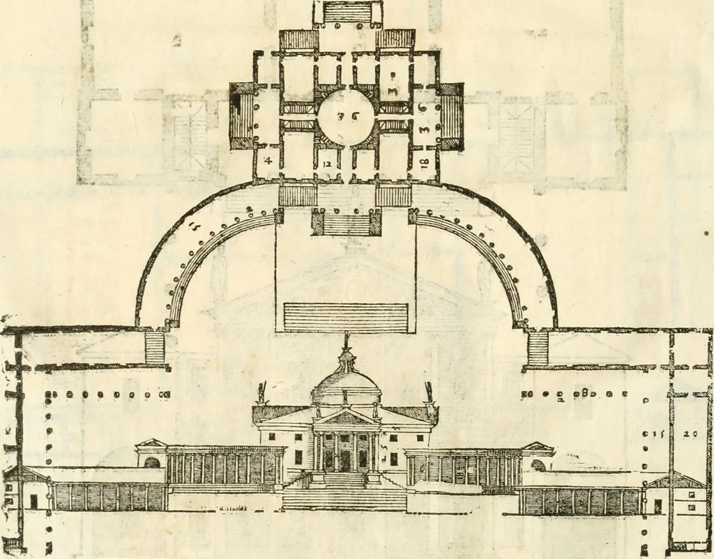 An illustration from I quattro libri dell'architettura di Andrea Palladio : ne' quali, dopò vn breue trattato de' cinque ordini, & di quelli auertimenti, che sono più necesarij nel fabricare : si tratta delle case private, delle vie, de i ponti, delle piazze, de i xisti, & de'tempij, 1616, leaf 131