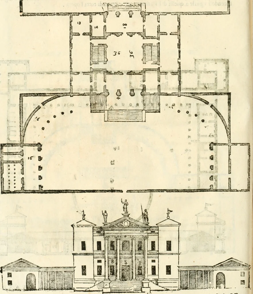 An illustration from I quattro libri dell'architettura di Andrea Palladio : ne' quali, dopò vn breue trattato de' cinque ordini, & di quelli auertimenti, che sono più necesarij nel fabricare : si tratta delle case private, delle vie, de i ponti, delle piazze, de i xisti, & de'tempij, 1616, leaf 133