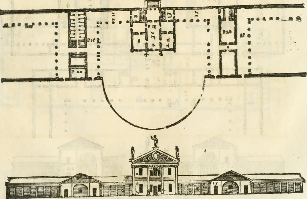 An illustration from I quattro libri dell'architettura di Andrea Palladio : ne' quali, dopò vn breue trattato de' cinque ordini, & di quelli auertimenti, che sono più necesarij nel fabricare : si tratta delle case private, delle vie, de i ponti, delle piazze, de i xisti, & de'tempij, 1616, leaf 134