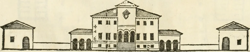 An illustration from I quattro libri dell'architettura di Andrea Palladio : ne' quali, dopò vn breue trattato de' cinque ordini, & di quelli auertimenti, che sono più necesarij nel fabricare : si tratta delle case private, delle vie, de i ponti, delle piazze, de i xisti, & de'tempij, 1616, leaf 136