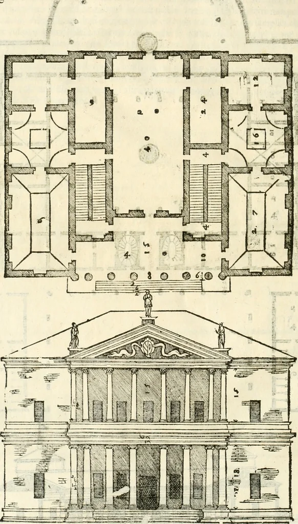 An illustration from I quattro libri dell'architettura di Andrea Palladio : ne' quali, dopò vn breue trattato de' cinque ordini, & di quelli auertimenti, che sono più necesarij nel fabricare : si tratta delle case private, delle vie, de i ponti, delle piazze, de i xisti, & de'tempij, 1616, leaf 139
