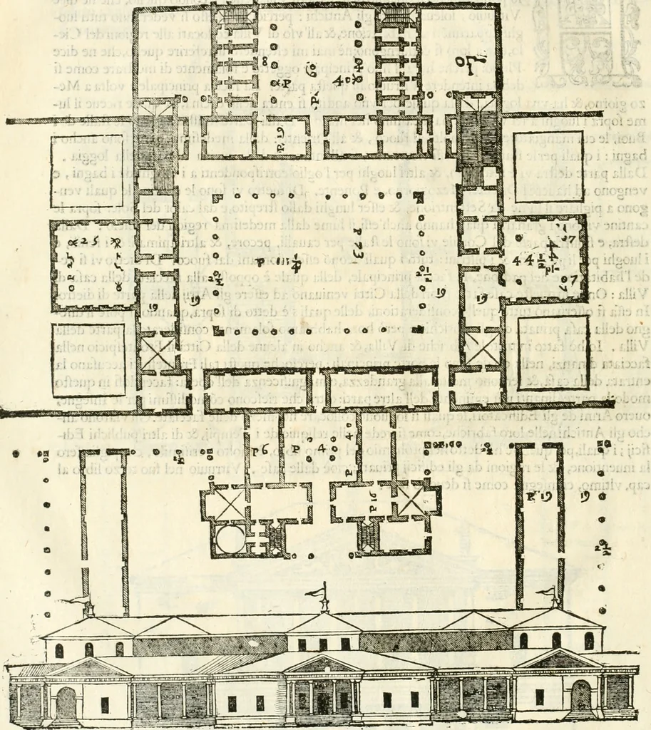 An illustration from I quattro libri dell'architettura di Andrea Palladio : ne' quali, dopò vn breue trattato de' cinque ordini, & di quelli auertimenti, che sono più necesarij nel fabricare : si tratta delle case private, delle vie, de i ponti, delle piazze, de i xisti, & de'tempij, 1616, leaf 141