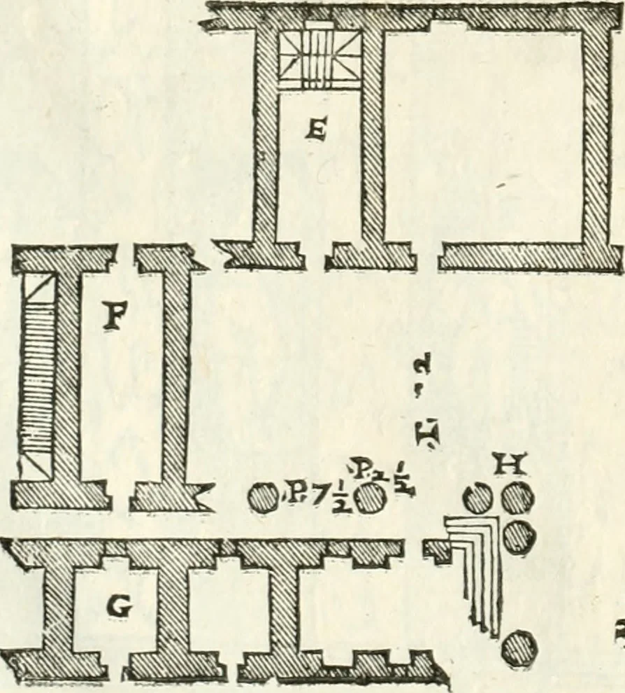 An illustration from I quattro libri dell'architettura di Andrea Palladio : ne' quali, dopò vn breue trattato de' cinque ordini, & di quelli auertimenti, che sono più necesarij nel fabricare : si tratta delle case private, delle vie, de i ponti, delle piazze, de i xisti, & de'tempij, 1616, leaf 187