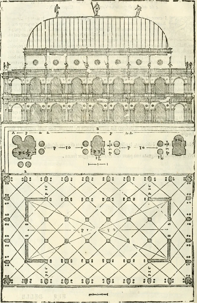 An illustration from I quattro libri dell'architettura di Andrea Palladio : ne' quali, dopò vn breue trattato de' cinque ordini, & di quelli auertimenti, che sono più necesarij nel fabricare : si tratta delle case private, delle vie, de i ponti, delle piazze, de i xisti, & de'tempij, 1616, leaf 193