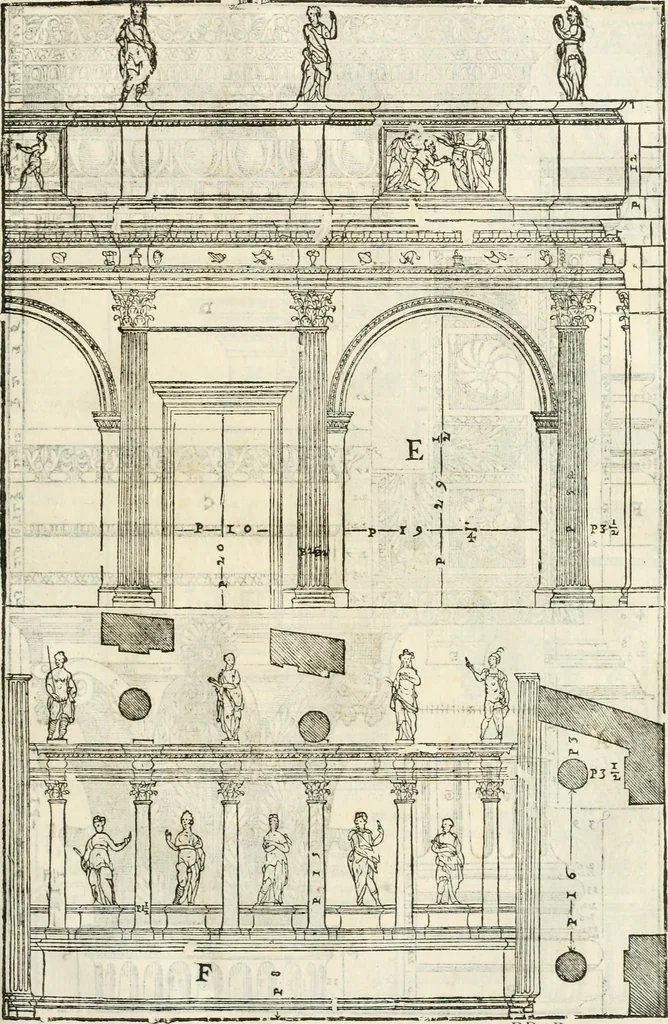 An illustration from I quattro libri dell'architettura di Andrea Palladio : ne' quali, dopò vn breue trattato de' cinque ordini, & di quelli auertimenti, che sono più necesarij nel fabricare : si tratta delle case private, delle vie, de i ponti, delle piazze, de i xisti, & de'tempij, 1616, leaf 224