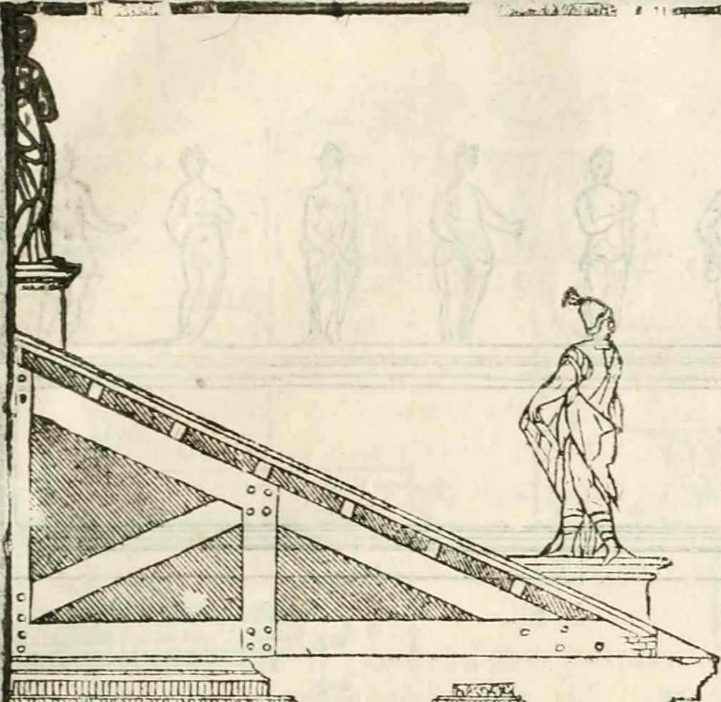 An illustration from I quattro libri dell'architettura di Andrea Palladio : ne' quali, dopò vn breue trattato de' cinque ordini, & di quelli auertimenti, che sono più necesarij nel fabricare : si tratta delle case private, delle vie, de i ponti, delle piazze, de i xisti, & de'tempij, 1616, leaf 230