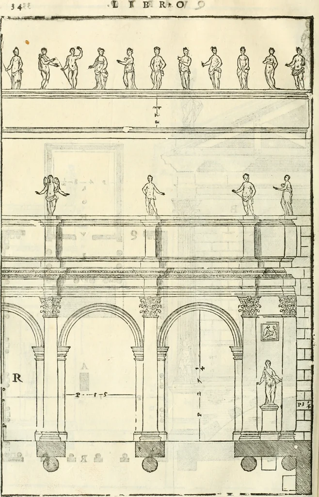 An illustration from I quattro libri dell'architettura di Andrea Palladio : ne' quali, dopò vn breue trattato de' cinque ordini, & di quelli auertimenti, che sono più necesarij nel fabricare : si tratta delle case private, delle vie, de i ponti, delle piazze, de i xisti, & de'tempij, 1616, leaf 231