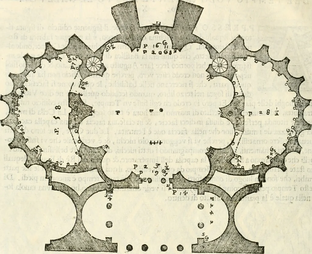 An illustration from I quattro libri dell'architettura di Andrea Palladio : ne' quali, dopò vn breue trattato de' cinque ordini, & di quelli auertimenti, che sono più necesarij nel fabricare : si tratta delle case private, delle vie, de i ponti, delle piazze, de i xisti, & de'tempij, 1616, leaf 237