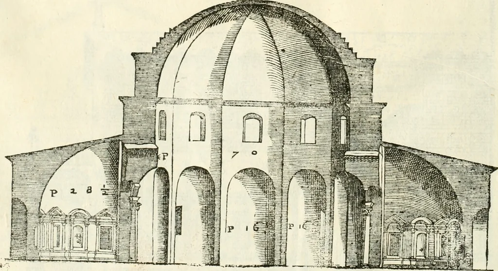 An illustration from I quattro libri dell'architettura di Andrea Palladio : ne' quali, dopò vn breue trattato de' cinque ordini, & di quelli auertimenti, che sono più necesarij nel fabricare : si tratta delle case private, delle vie, de i ponti, delle piazze, de i xisti, & de'tempij, 1616, leaf 237