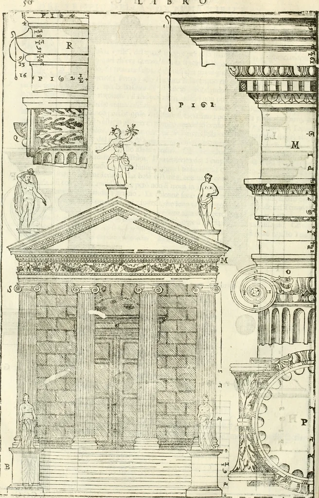 An illustration from I quattro libri dell'architettura di Andrea Palladio : ne' quali, dopò vn breue trattato de' cinque ordini, & di quelli auertimenti, che sono più necesarij nel fabricare : si tratta delle case private, delle vie, de i ponti, delle piazze, de i xisti, & de'tempij, 1616, leaf 247