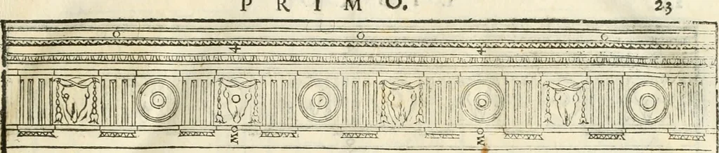 An illustration from I quattro libri dell'architettura di Andrea Palladio : ne' quali, dopò vn breue trattato de' cinque ordini, & di quelli auertimenti, che sono più necesarij nel fabricare : si tratta delle case private, delle vie, de i ponti, delle piazze, de i xisti, & de'tempij, 1616, leaf 26