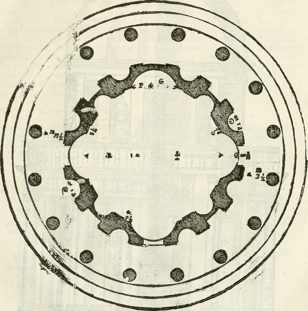 An illustration from I quattro libri dell'architettura di Andrea Palladio : ne' quali, dopò vn breue trattato de' cinque ordini, & di quelli auertimenti, che sono più necesarij nel fabricare : si tratta delle case private, delle vie, de i ponti, delle piazze, de i xisti, & de'tempij, 1616, leaf 262