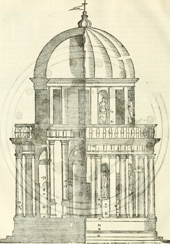 An illustration from I quattro libri dell'architettura di Andrea Palladio : ne' quali, dopò vn breue trattato de' cinque ordini, & di quelli auertimenti, che sono più necesarij nel fabricare : si tratta delle case private, delle vie, de i ponti, delle piazze, de i xisti, & de'tempij, 1616, leaf 263