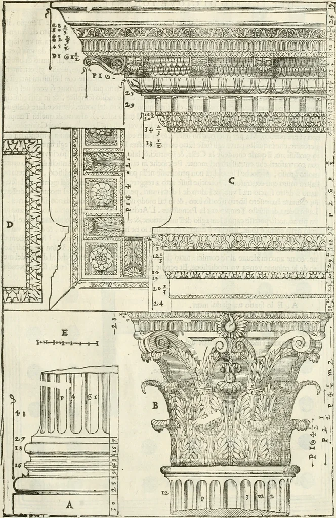 An illustration from I quattro libri dell'architettura di Andrea Palladio : ne' quali, dopò vn breue trattato de' cinque ordini, & di quelli auertimenti, che sono più necesarij nel fabricare : si tratta delle case private, delle vie, de i ponti, delle piazze, de i xisti, & de'tempij, 1616, leaf 266
