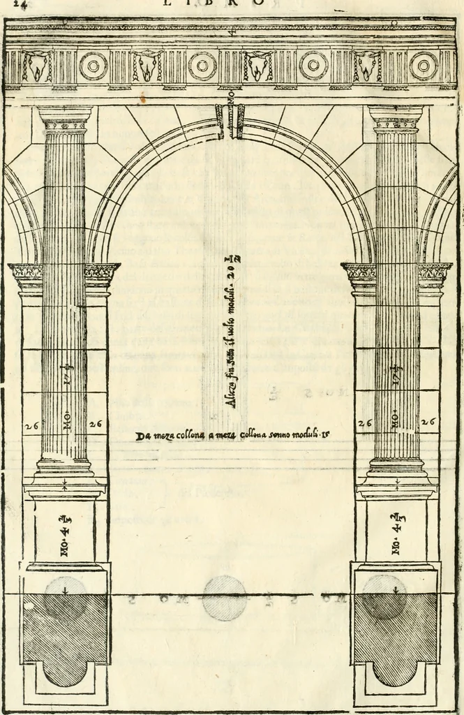 An illustration from I quattro libri dell'architettura di Andrea Palladio : ne' quali, dopò vn breue trattato de' cinque ordini, & di quelli auertimenti, che sono più necesarij nel fabricare : si tratta delle case private, delle vie, de i ponti, delle piazze, de i xisti, & de'tempij, 1616, leaf 27