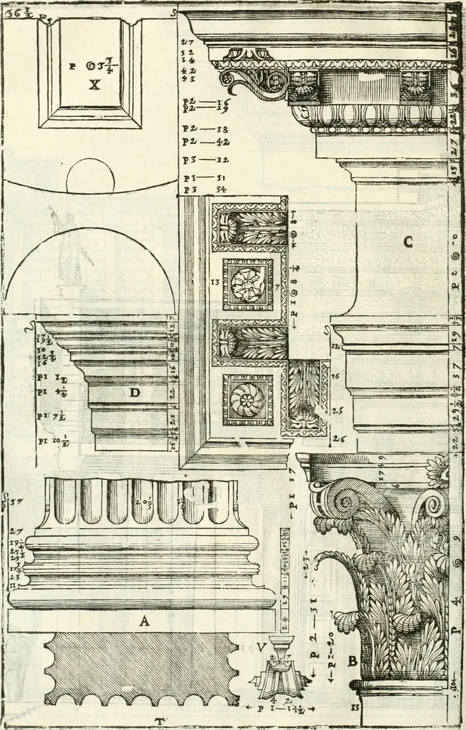 An illustration from I quattro libri dell'architettura di Andrea Palladio : ne' quali, dopò vn breue trattato de' cinque ordini, & di quelli auertimenti, che sono più necesarij nel fabricare : si tratta delle case private, delle vie, de i ponti, delle piazze, de i xisti, & de'tempij, 1616, leaf 277