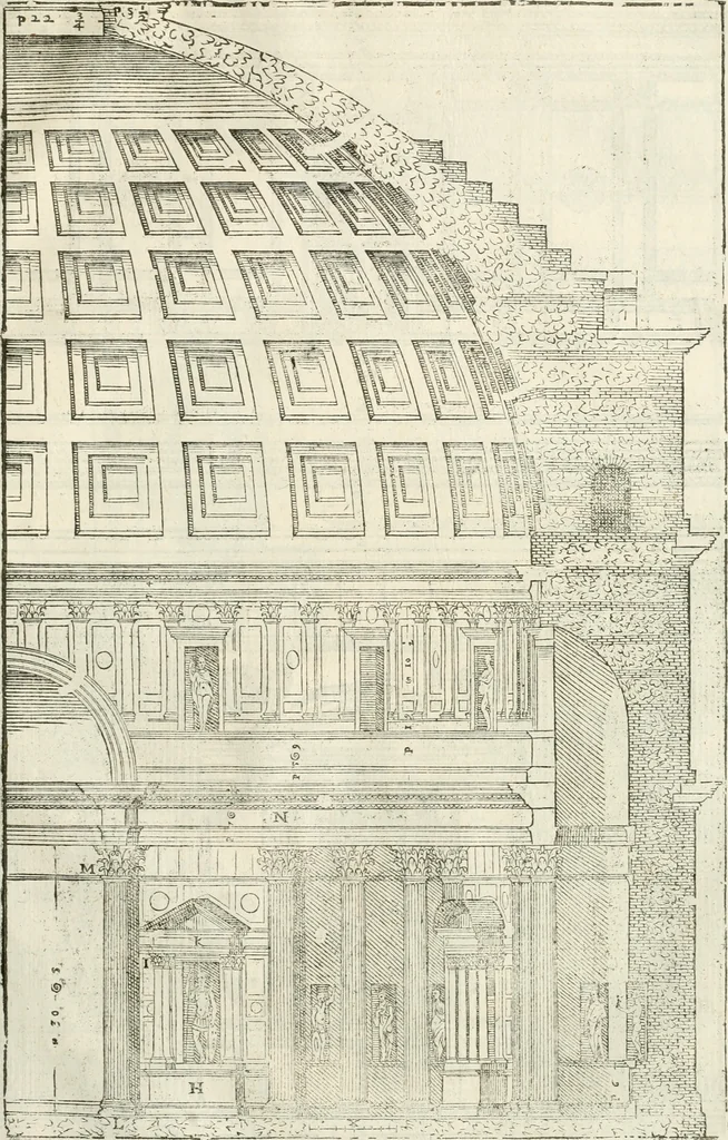 An illustration from I quattro libri dell'architettura di Andrea Palladio : ne' quali, dopò vn breue trattato de' cinque ordini, & di quelli auertimenti, che sono più necesarij nel fabricare : si tratta delle case private, delle vie, de i ponti, delle piazze, de i xisti, & de'tempij, 1616, leaf 278