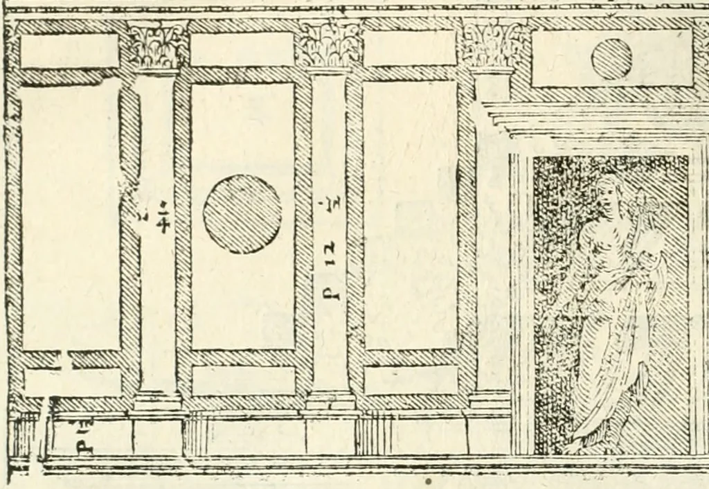 An illustration from I quattro libri dell'architettura di Andrea Palladio : ne' quali, dopò vn breue trattato de' cinque ordini, & di quelli auertimenti, che sono più necesarij nel fabricare : si tratta delle case private, delle vie, de i ponti, delle piazze, de i xisti, & de'tempij, 1616, leaf 279