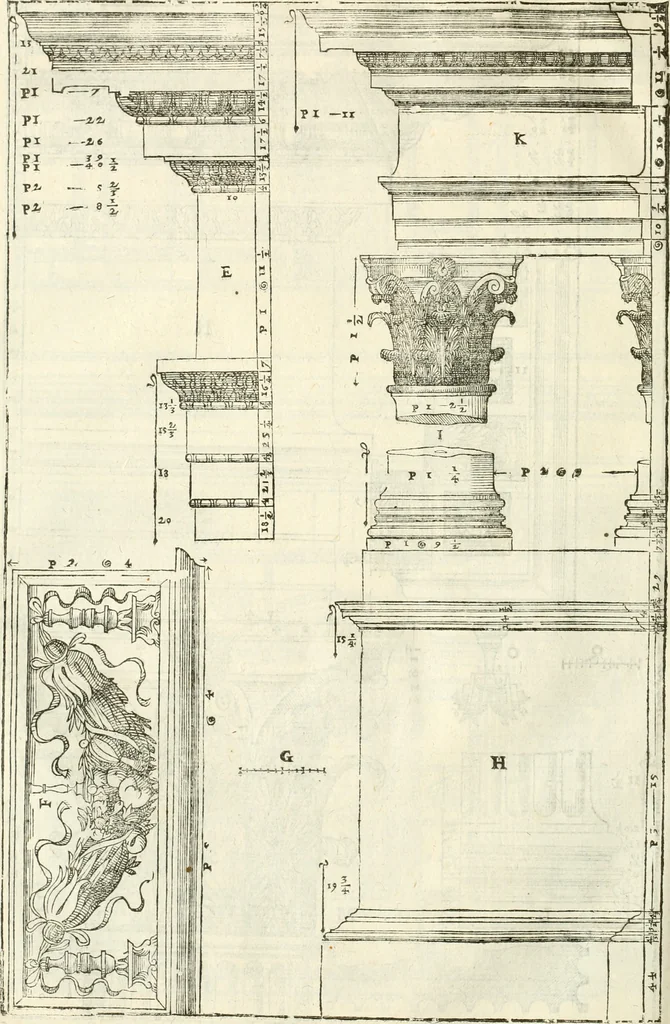 An illustration from I quattro libri dell'architettura di Andrea Palladio : ne' quali, dopò vn breue trattato de' cinque ordini, & di quelli auertimenti, che sono più necesarij nel fabricare : si tratta delle case private, delle vie, de i ponti, delle piazze, de i xisti, & de'tempij, 1616, leaf 281