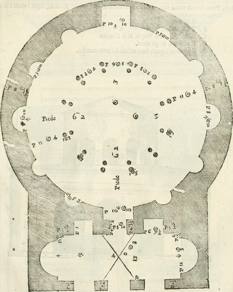 An illustration from I quattro libri dell'architettura di Andrea Palladio : ne' quali, dopò vn breue trattato de' cinque ordini, & di quelli auertimenti, che sono più necesarij nel fabricare : si tratta delle case private, delle vie, de i ponti, delle piazze, de i xisti, & de'tempij, 1616, leaf 282