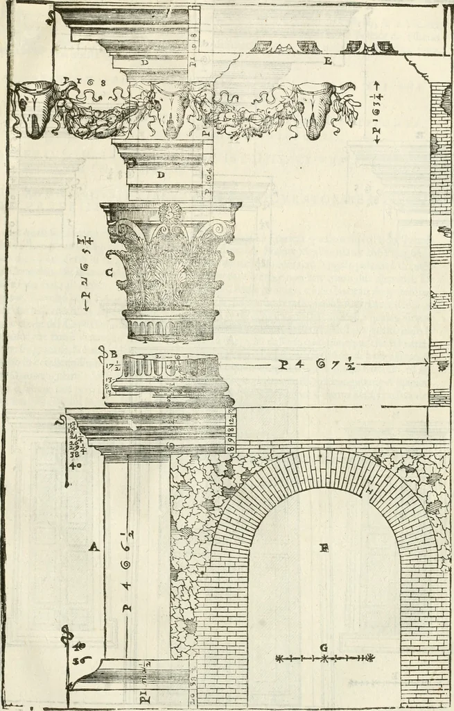 An illustration from I quattro libri dell'architettura di Andrea Palladio : ne' quali, dopò vn breue trattato de' cinque ordini, & di quelli auertimenti, che sono più necesarij nel fabricare : si tratta delle case private, delle vie, de i ponti, delle piazze, de i xisti, & de'tempij, 1616, leaf 290