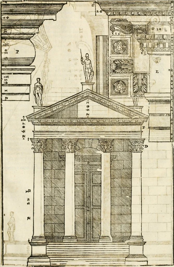 An illustration from I quattro libri dell'architettura di Andrea Palladio : ne' quali, dopò vn breue trattato de' cinque ordini, & di quelli auertimenti, che sono più necesarij nel fabricare : si tratta delle case private, delle vie, de i ponti, delle piazze, de i xisti, & de'tempij, 1616, leaf 306
