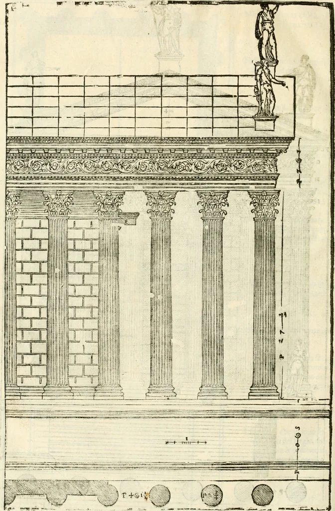An illustration from I quattro libri dell'architettura di Andrea Palladio : ne' quali, dopò vn breue trattato de' cinque ordini, & di quelli auertimenti, che sono più necesarij nel fabricare : si tratta delle case private, delle vie, de i ponti, delle piazze, de i xisti, & de'tempij, 1616, leaf 311
