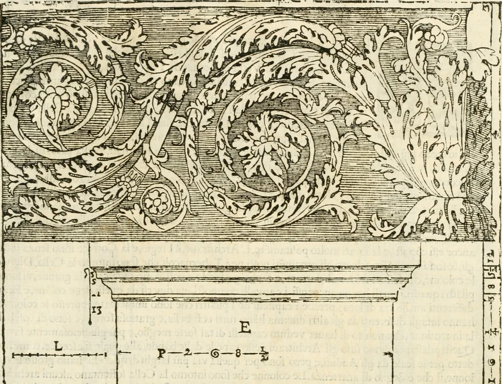 An illustration from I quattro libri dell'architettura di Andrea Palladio : ne' quali, dopò vn breue trattato de' cinque ordini, & di quelli auertimenti, che sono più necesarij nel fabricare : si tratta delle case private, delle vie, de i ponti, delle piazze, de i xisti, & de'tempij, 1616, leaf 314