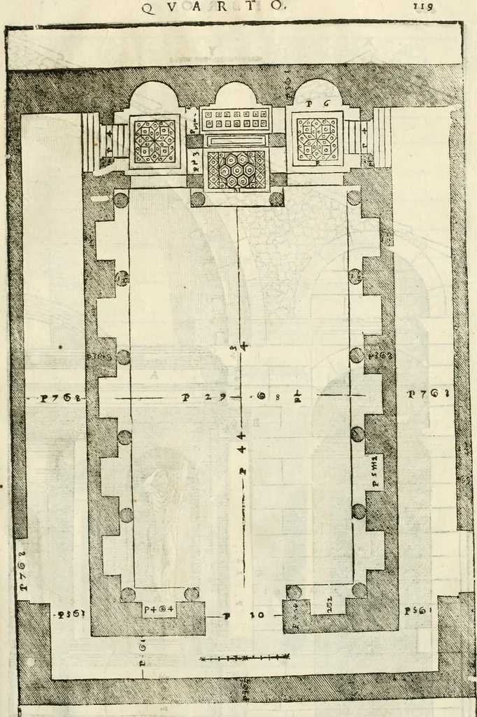 An illustration from I quattro libri dell'architettura di Andrea Palladio : ne' quali, dopò vn breue trattato de' cinque ordini, & di quelli auertimenti, che sono più necesarij nel fabricare : si tratta delle case private, delle vie, de i ponti, delle piazze, de i xisti, & de'tempij, 1616, leaf 316
