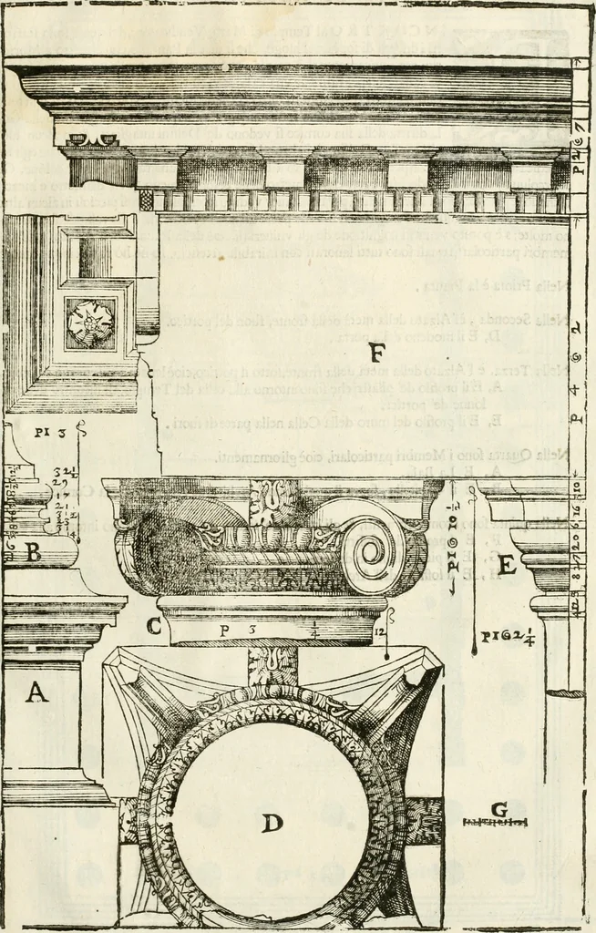 An illustration from I quattro libri dell'architettura di Andrea Palladio : ne' quali, dopò vn breue trattato de' cinque ordini, & di quelli auertimenti, che sono più necesarij nel fabricare : si tratta delle case private, delle vie, de i ponti, delle piazze, de i xisti, & de'tempij, 1616, leaf 324
