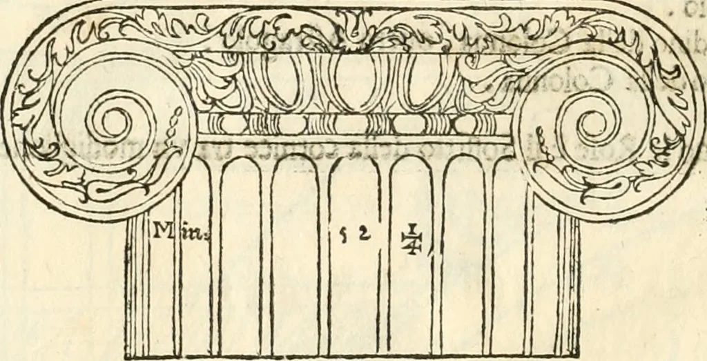 An illustration from I quattro libri dell'architettura di Andrea Palladio : ne' quali, dopò vn breue trattato de' cinque ordini, & di quelli auertimenti, che sono più necesarij nel fabricare : si tratta delle case private, delle vie, de i ponti, delle piazze, de i xisti, & de'tempij, 1616, leaf 39